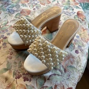 Jessica Simpson pearl Block heel dress sandals